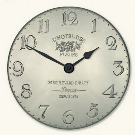 Art Marketing - Vale Furnishers Fleur de Lys Pewter Wall Clock. Click for larger image.