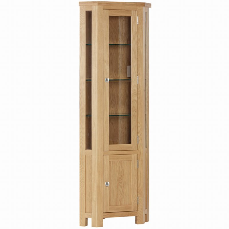 Webb House - Dorset Oak Glazed Corner Display Cabinet With Light