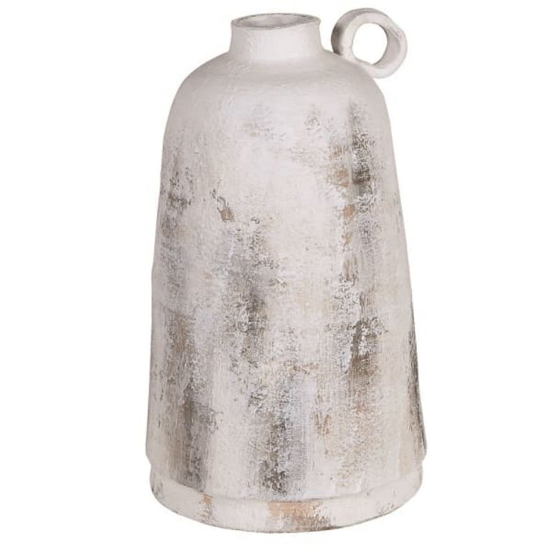 Webb House - Distressed White Vase with Handle